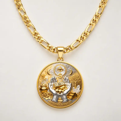 💰14K Abundance & Wealth Double-Sided Coin Figaro Chain Necklace🌟
