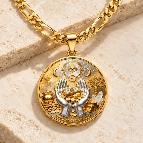 💰14K Abundance & Wealth Double-Sided Coin Figaro Chain Necklace🌟