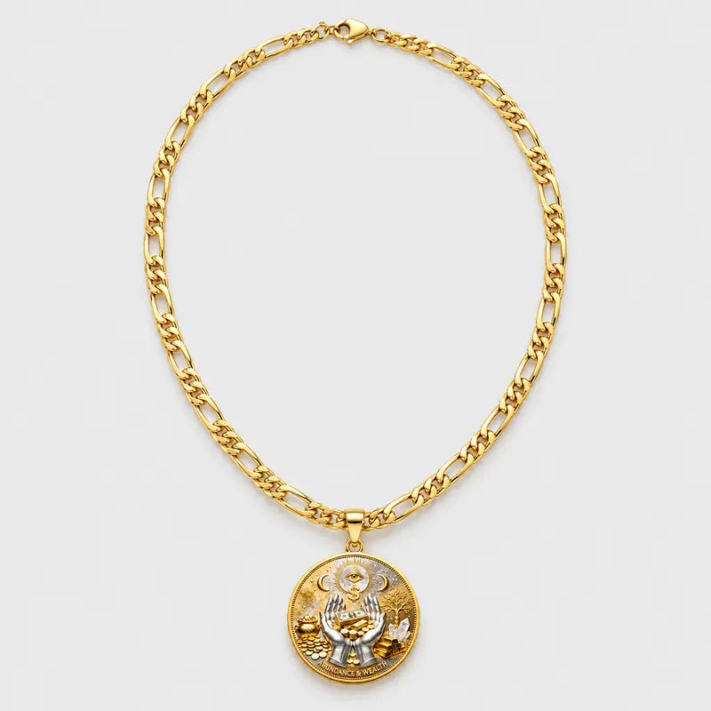 💰14K Abundance & Wealth Double-Sided Coin Figaro Chain Necklace🌟