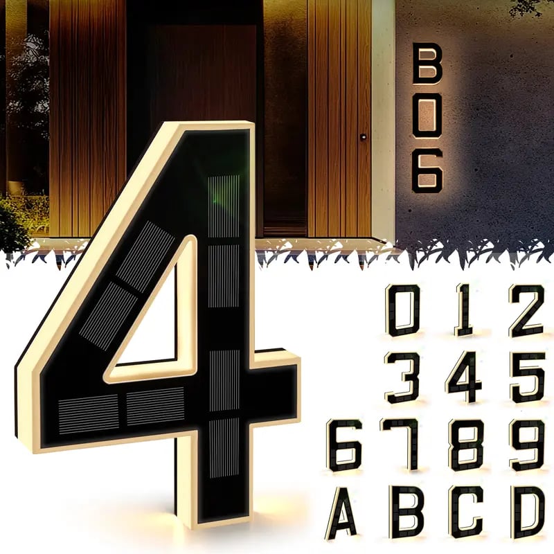 Solar Lighted Address Sign – Waterproof Modern Numbers for Outdoor Decor