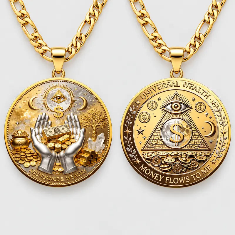 💰14K Abundance & Wealth Double-Sided Coin Figaro Chain Necklace🌟