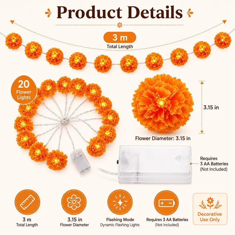 Day of the Dead Marigold LED String Lights-1.5M/3M