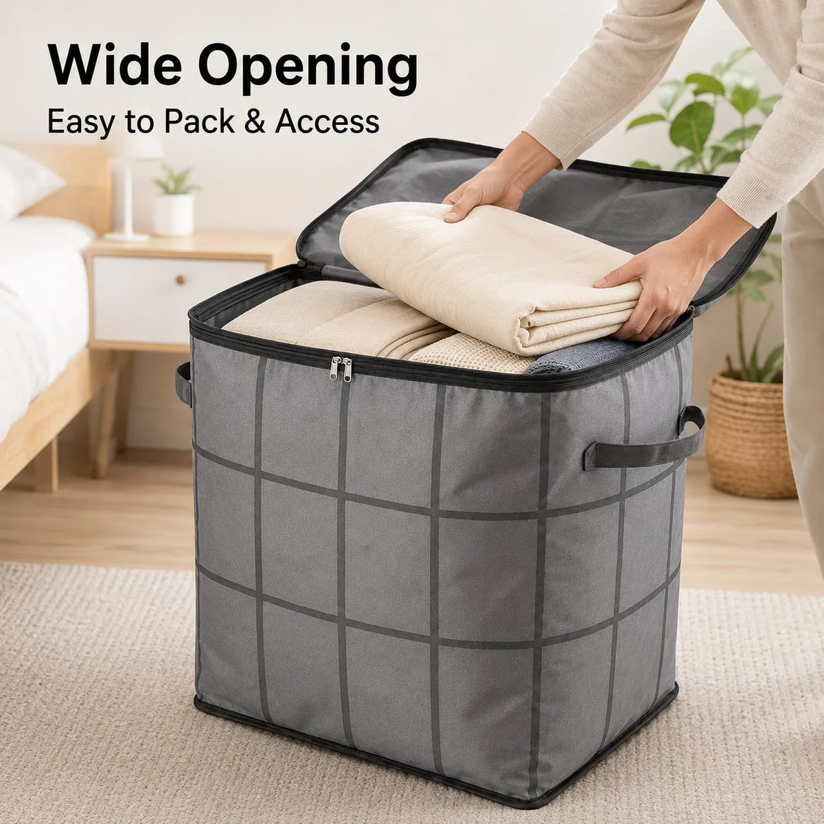Large-Capacity Zippered Fabric Storage Bag for Clothes & Bedding
