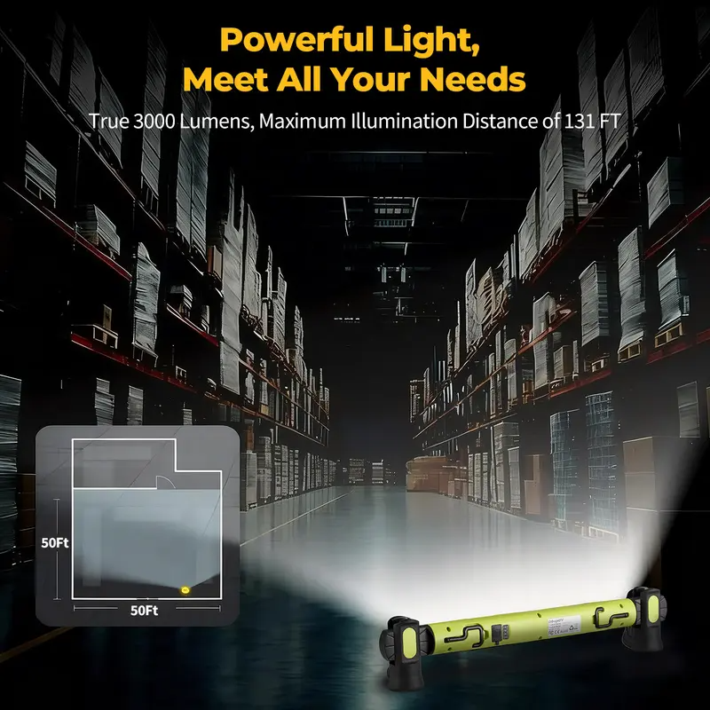 3000LM LED Under Hood Work Light Bar With Magnetic Mount & Rechargeable Battery