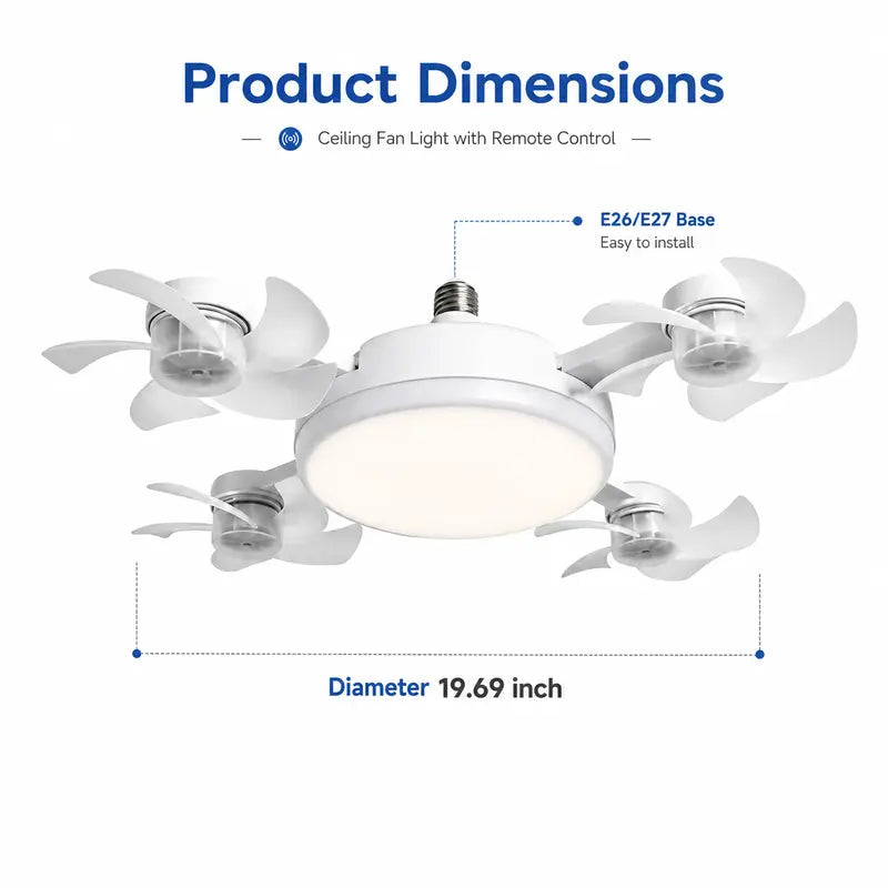 Foldable LED Ceiling Fan Light with Remote