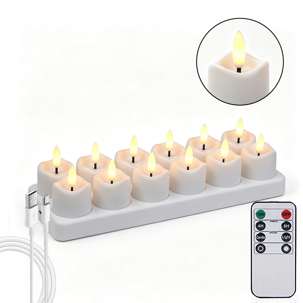 Rechargeable LED Tealight Candles with Remote, Timer & Charging Station