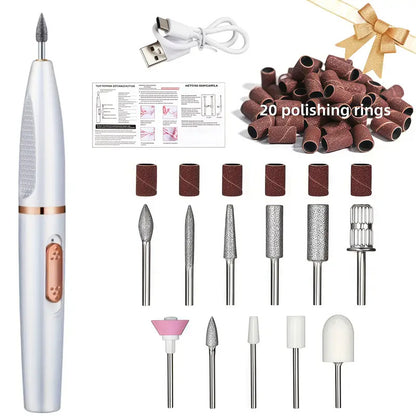 Cordless Rechargeable Electric Nail Drill Kit with Bits & Sanding Bands