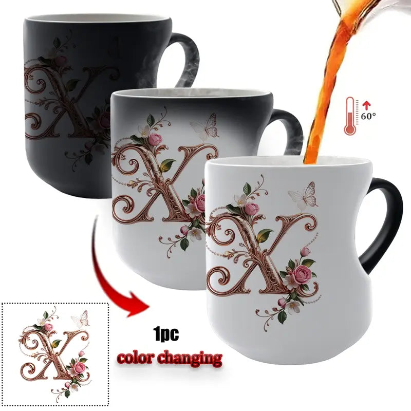 Rose Gold Floral Initial Color-Changing Magic Mug