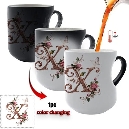 Rose Gold Floral Initial Color-Changing Magic Mug