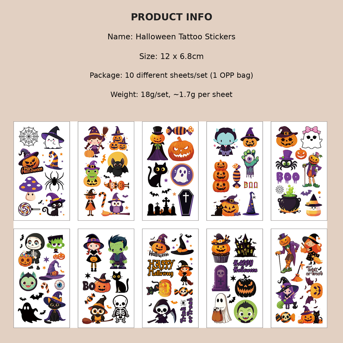 Glow-in-the-Dark Halloween Temporary Tattoos – Waterproof Cartoon Skin Stickers for Kids & Adults, Costume Party & Dress-Up