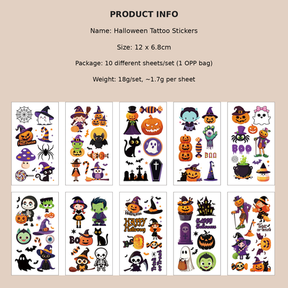 Glow-in-the-Dark Halloween Temporary Tattoos – Waterproof Cartoon Skin Stickers for Kids & Adults, Costume Party & Dress-Up