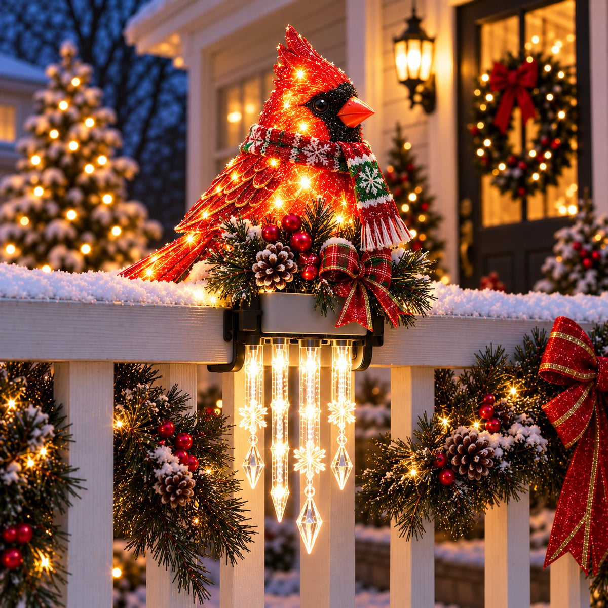 🎄 Christmas Character Railing Lights — Warm LED Icicle Glow For Magical Holiday Porch Decor🔔