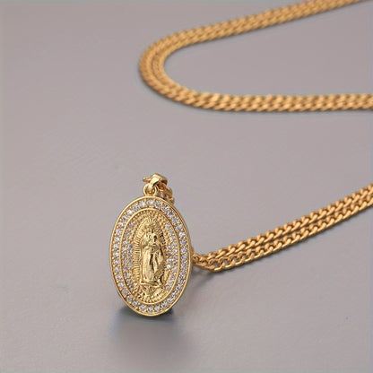 🔥14K Gold Plated Virgin of Guadalupe CZ Pendant Necklace