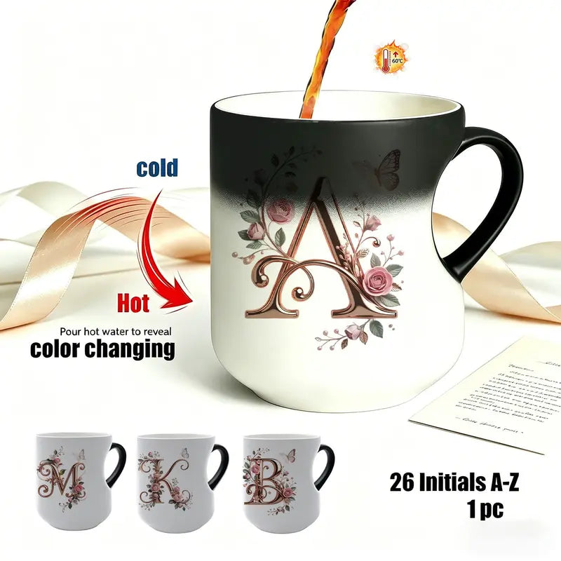 Rose Gold Floral Initial Color-Changing Magic Mug