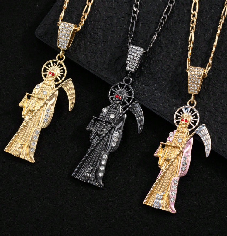 Gothic Santa Muerte Pendant Necklace – Copper Chain, Skull Jewelry Gift for Halloween & Everyday Wear