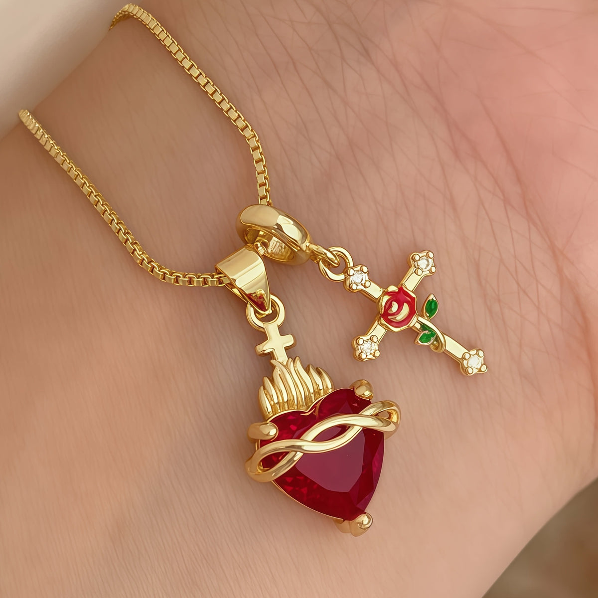 💗14K Gold Sacred Heart of Jesus & Mary Zircon Bracelet