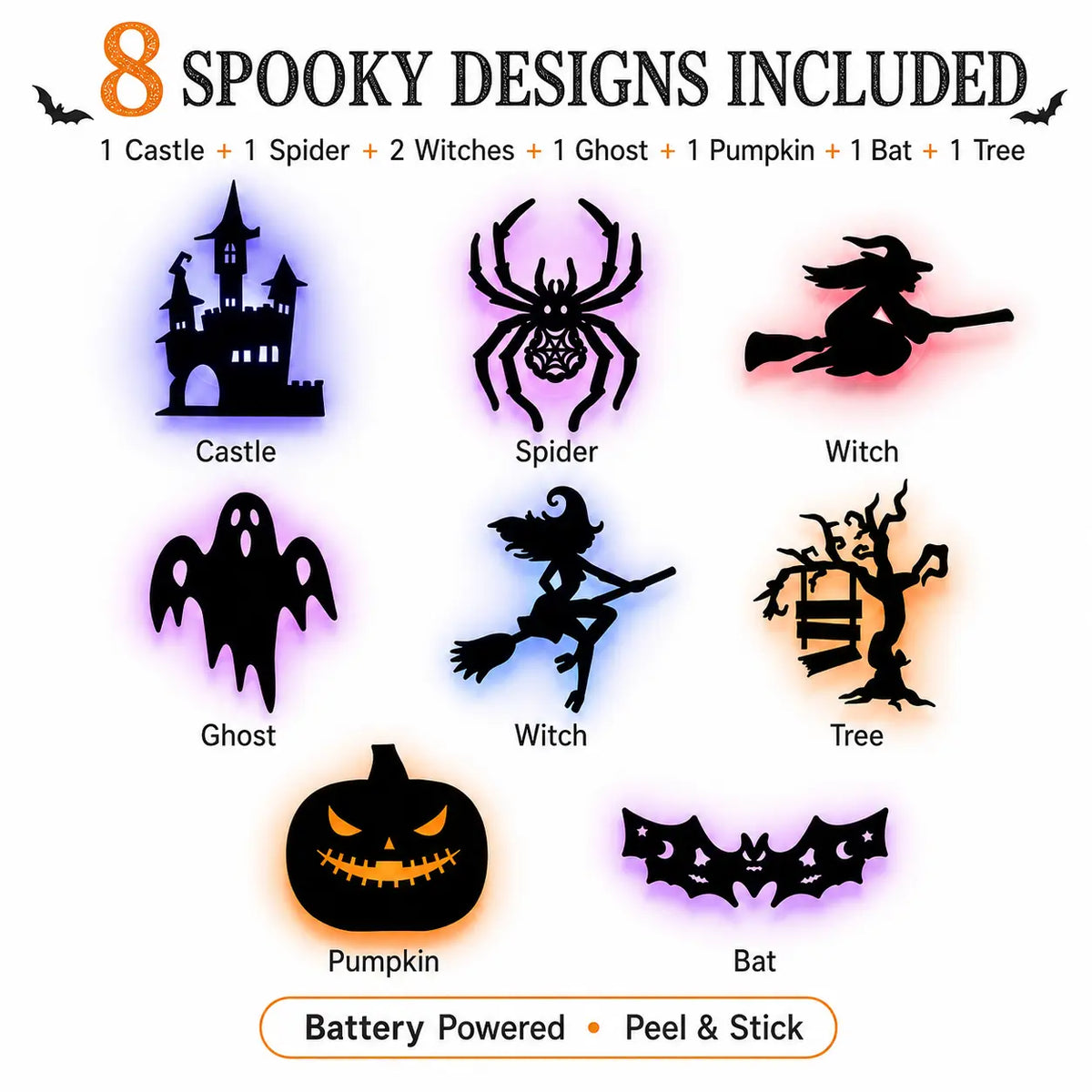 Halloween LED Silhouette Wall Light Stickers for Home Window Door Party