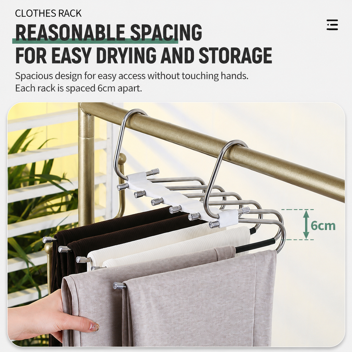 6-Tier Space Saving Pants Hanger with Pull-Out Stainless Steel Rods