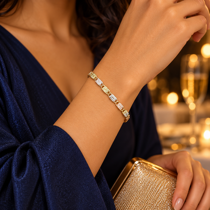 Women's Tri-Tone Mariner Link Bracelet – Floral Engraved Chain
