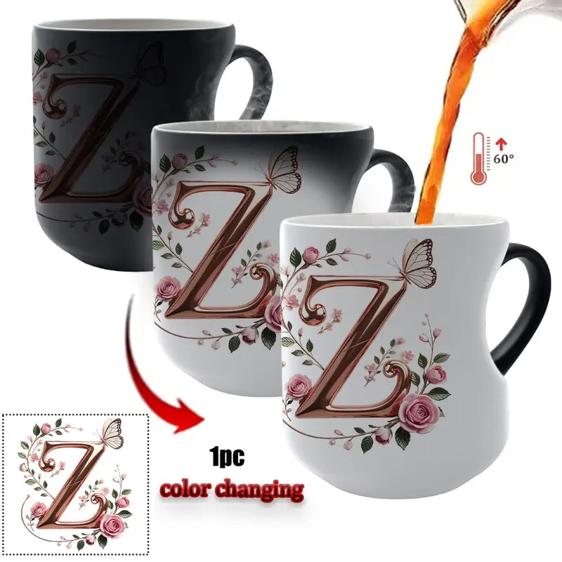 Rose Gold Floral Initial Color-Changing Magic Mug