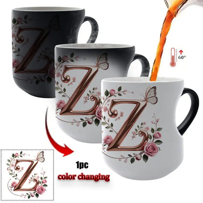 Rose Gold Floral Initial Color-Changing Magic Mug