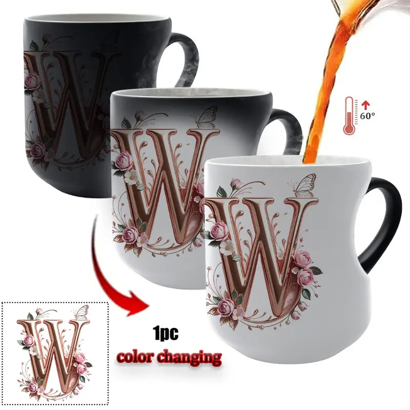 Rose Gold Floral Initial Color-Changing Magic Mug
