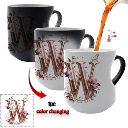 Rose Gold Floral Initial Color-Changing Magic Mug