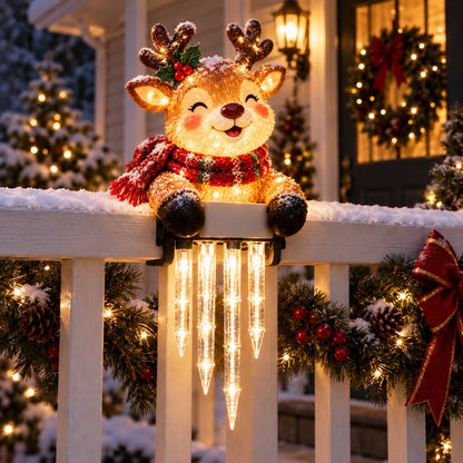 🎄 Christmas Character Railing Lights — Warm LED Icicle Glow For Magical Holiday Porch Decor🔔