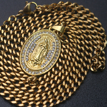 🔥14K Gold Plated Virgin of Guadalupe CZ Pendant Necklace