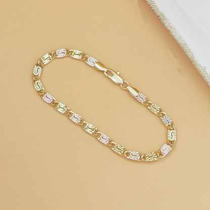Women's Tri-Tone Mariner Link Bracelet – Floral Engraved Chain