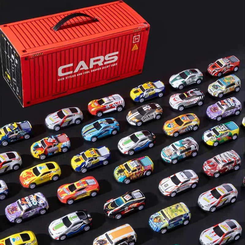 48 Mini Pull Back Cars with Built In Garage Set
