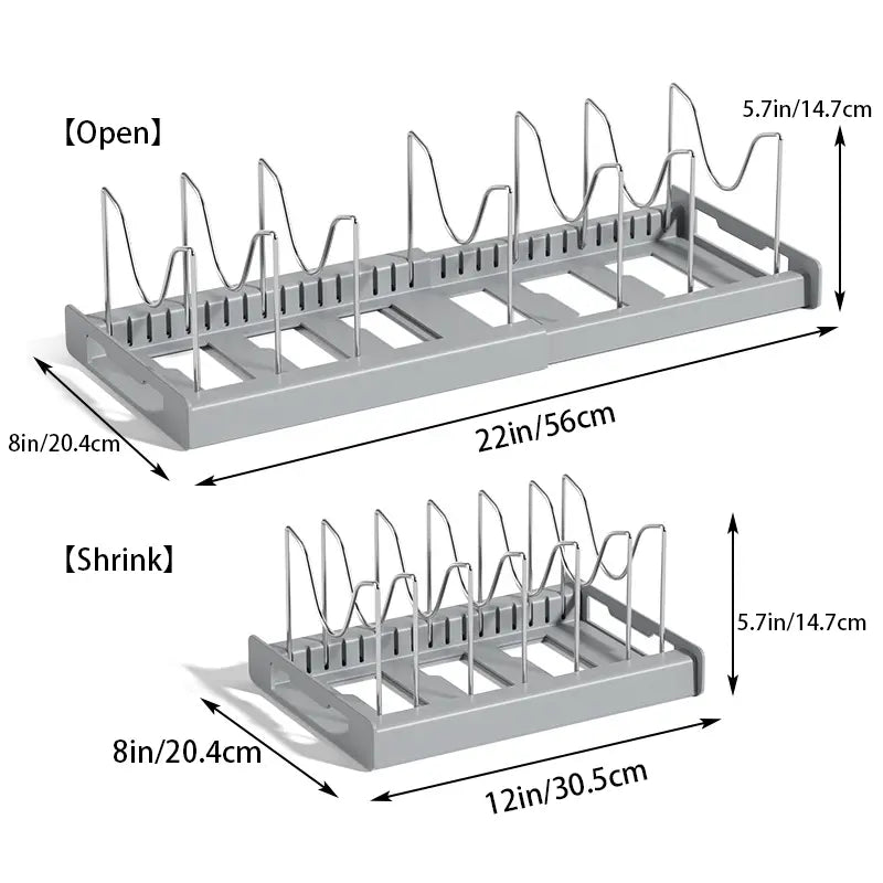 Adjustable 7-Slot Pot Lid & Bakeware Organizer Rack