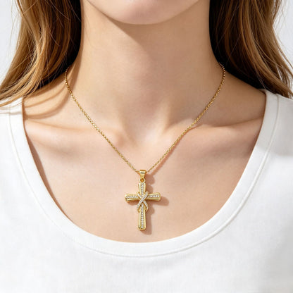 ✝️14K Gold-Plated CZ Cross Pendant Necklace