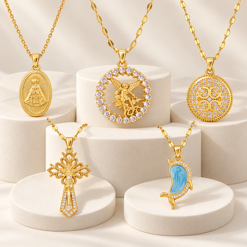 14K Gold-Plated Meaningful Charm Necklace with CZ Accents