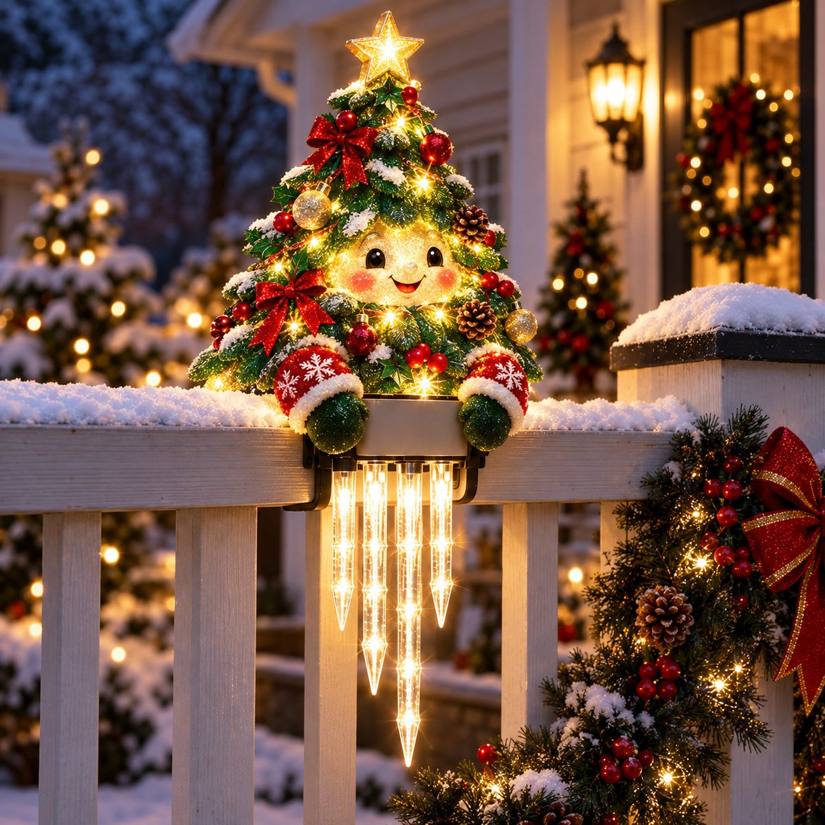 🎄 Christmas Character Railing Lights — Warm LED Icicle Glow For Magical Holiday Porch Decor🔔