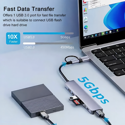 ⚡️8-in-1 USB-C Hub – Fast Charging, USB 3.0 & SD/TF Card Reader