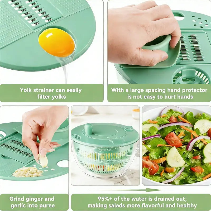 3-in-1 Salad Spinner Large, Vegetable & Fruit Washing Bowl with Slicer