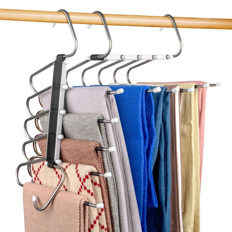 6-Tier Space Saving Pants Hanger with Pull-Out Stainless Steel Rods