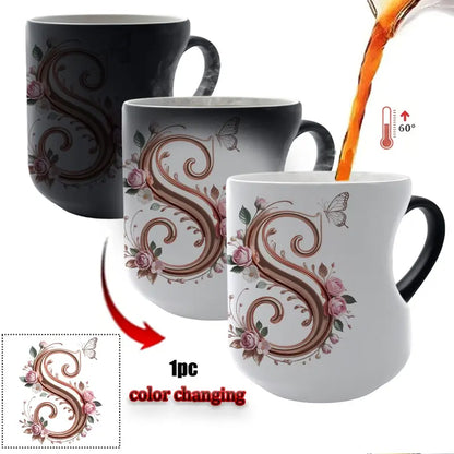 Rose Gold Floral Initial Color-Changing Magic Mug