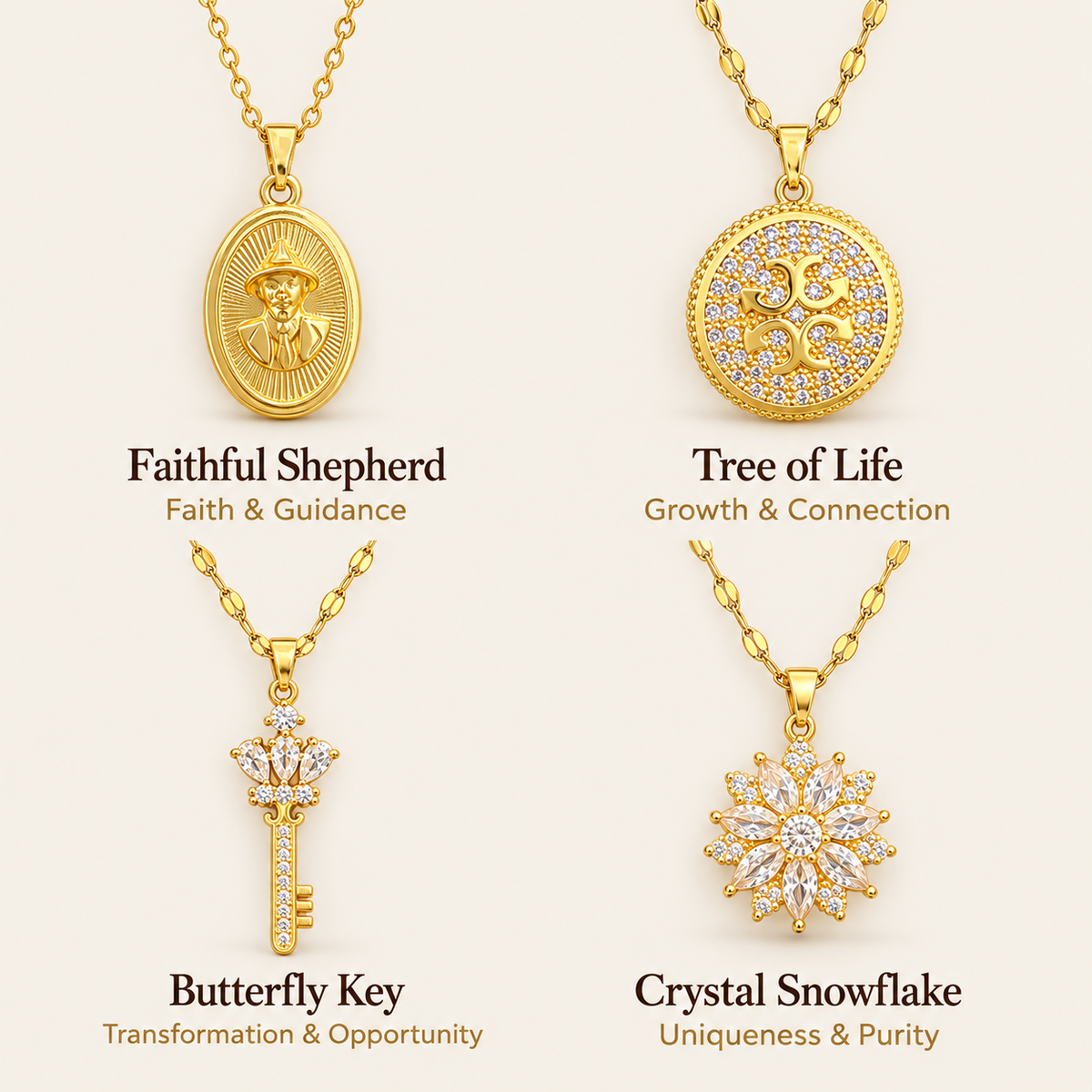 14K Gold-Plated Meaningful Charm Necklace with CZ Accents