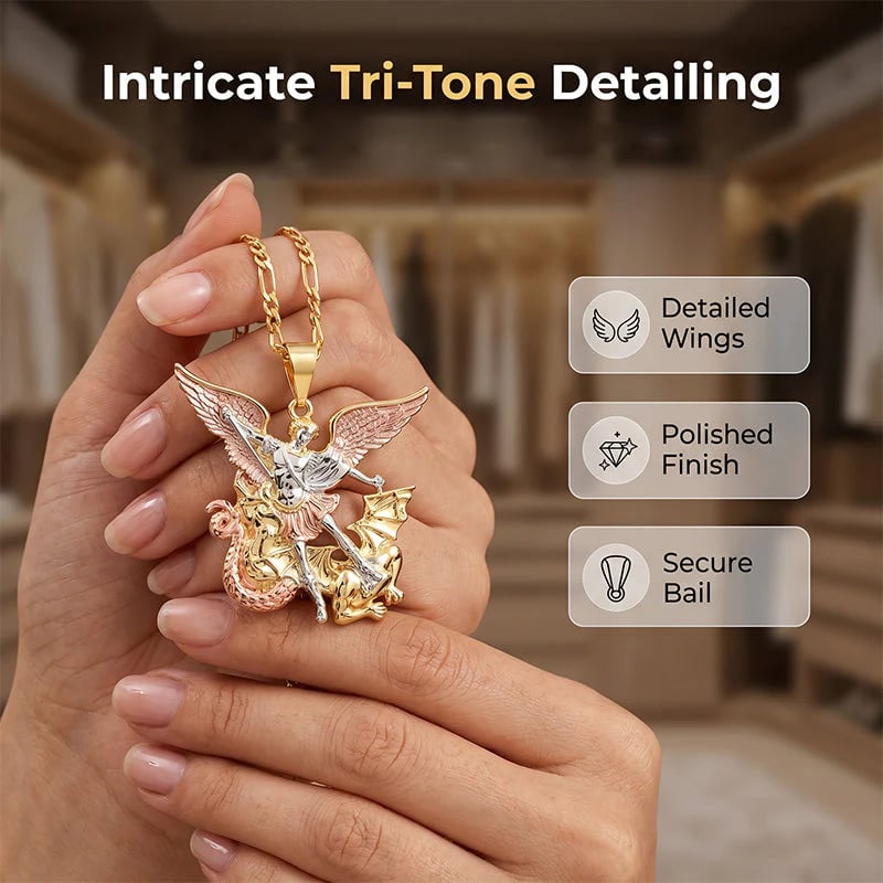 50% OFF💥Tri-Tone Guardian Angel Pendant Necklace