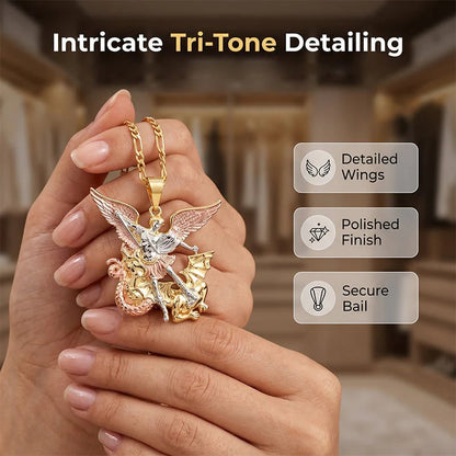 50% OFF💥Tri-Tone Guardian Angel Pendant Necklace