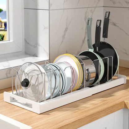 Adjustable 7-Slot Pot Lid & Bakeware Organizer Rack