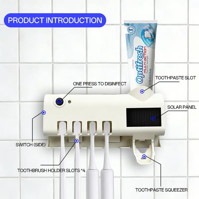 4-Slot Sanitizing Toothbrush Holder with Smart Sensor & Toothpaste Dispenser