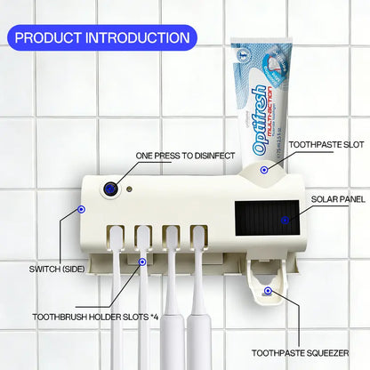 4-Slot Sanitizing Toothbrush Holder with Smart Sensor & Toothpaste Dispenser