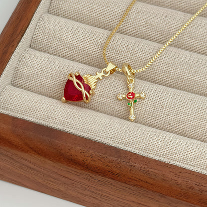 💗14K Gold Sacred Heart of Jesus & Mary Zircon Bracelet