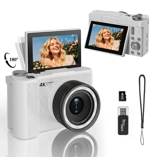 2026 Digital Vlogging Camera with Flip Screen & 32GB SD Card