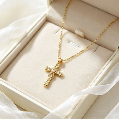 ✝️14K Gold-Plated CZ Cross Pendant Necklace