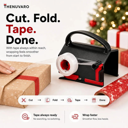 2-in-1 Wrapping Paper Cutter & Tape Dispenser with 4 Tape Rolls & 2 Spare Blades