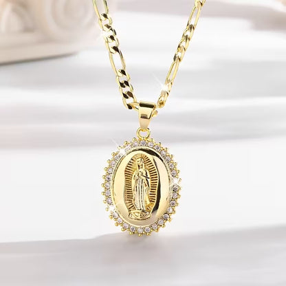 🔥14K Gold Plated Virgin of Guadalupe CZ Pendant Necklace